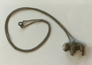 Vintage Southwestern Sterling Silver Figural Buffalo Slider Pendant Necklace