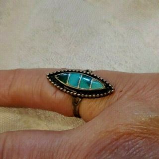 Vintage Old Pawn Native American Sterling Silver Inlay Zuni Ring