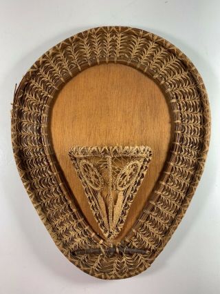 Vintage Folk Art Pine Needle Sweetgrass Wall Pocket Hanging Basket