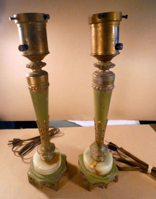 Vintage Rembrandt Art Deco Marble Base Torchiere Table Lamps 16 " Height