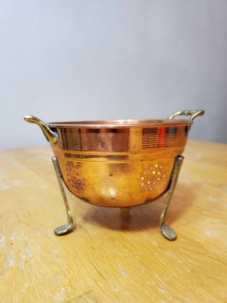 Vintage Copper Colander Strainer With Brass Handles And Brass Feet