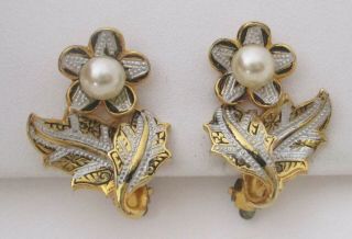 Vintage Toledo Damascene Flower Earrings