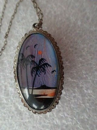 VINTAGE PALM TREE/FLAMINGO PENDANT WITH CHAIN WITH STERLING CLASP 3