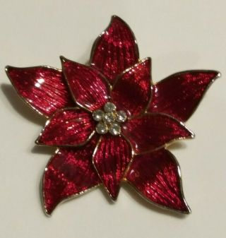 Vintage Eisenberg Ice Enamel Poinsettia Flower Brooch Pin Christmas Signed