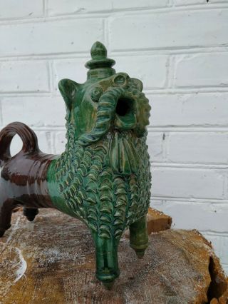 Vintage Handmade Pottery Ceramic Glaze Figurine Lion 60s Folk Pottery