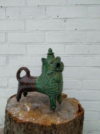 Vintage Handmade Pottery Ceramic Glaze Figurine Lion 60s Folk Pottery 2