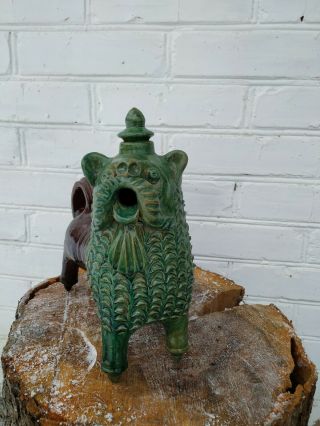 Vintage Handmade Pottery Ceramic Glaze Figurine Lion 60s Folk Pottery 3