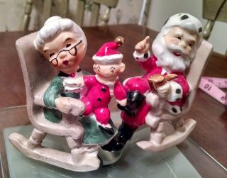 Vintage Lefton Christmas Santa And Mrs.  Claus In Rocking Chairs Salt And Pepper