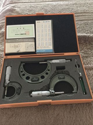 Mitutoyo Micrometer Set Outside Measuring Instruments 0 - 3” 103 - 922 Vintage 60’s?