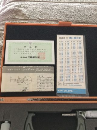 Mitutoyo Micrometer Set Outside Measuring Instruments 0 - 3” 103 - 922 Vintage 60’s? 2