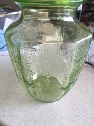Vintage Oriental Emerald Green Etched Vase 8” Tall 5/12 “ Wide Green Glass