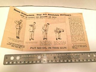 Vintage Instruction Sheet for Benjamin Air Rifle Model 
