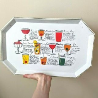 Vintage Nashco Hand Painted Metal Bar Tray Cocktail Recipes Party Mid Century