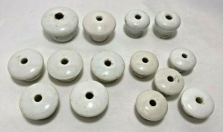 14 Vintage White Ceramic Porcelain Cabinet Drawer Knobs Pulls No Screws Reclaim