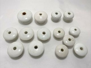 14 Vintage White Ceramic Porcelain Cabinet Drawer Knobs Pulls NO SCREWS Reclaim 2