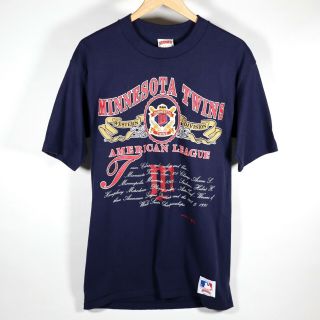 Vintage Minnesota Twins Baseball T - Shirt 1992 American League L Nutmeg Patch