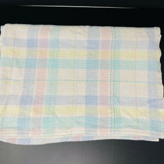 Vintage Gerber Baby Blanket Pastel Plaid Woven Cotton Pink Green Blue Yellow