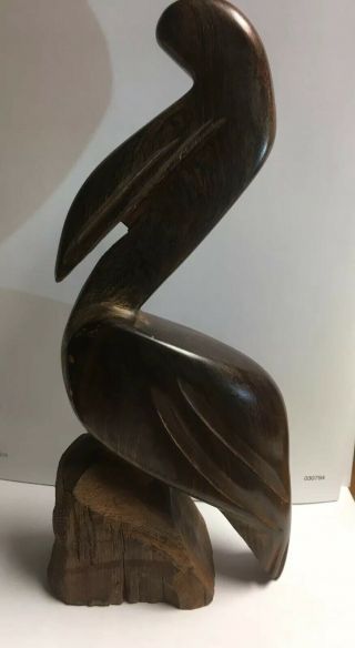 Vintage Hand Carved Iron Wood Pelican Bird Sculpture Beach Decor 9.  5”