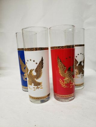 Libbey Patriotic Vintage Glasses Red,  White & Blue With Gold Eagle Vintage