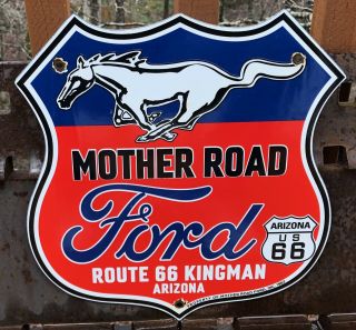 Vintage 1967 Ford Motor Co.  " Mother Road " Dealership Porcelain Sign Route 66