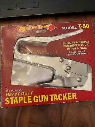 Vintage Arrow Model T50 Heavy Duty Staple Gun Tacker - Made In Usa Box