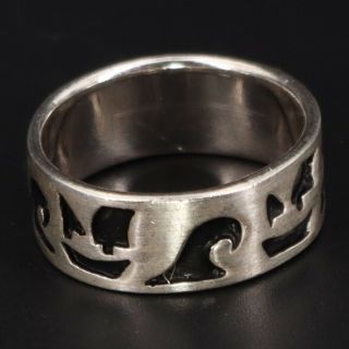Vtg Sterling Silver - Nautical Sail Boat Ship Wave Solid Band Ring Size 7 - 4.  5g