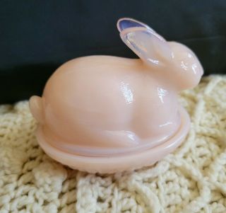Vintage Pink Bunny On A Nest Glass Dish With Lid Rabbit Candy Dish Easter