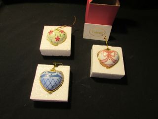Vintage Three (3) Valerie Parr Hill Christmas Tree Heart Shaped Trinket Boxes