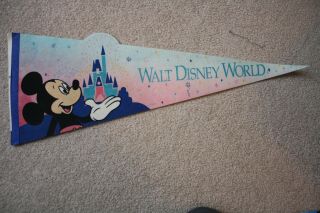 Rare Vintage Walt Disney World Pennant,  Mickey Mouse,  Castle,  29 " Long