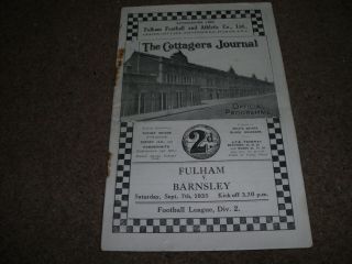 Rare Vintage Pre War Programme Fulham V Barnsley 7th September 1935