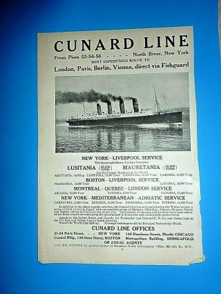 Vtg Advertisement Cunard Line Steamship Lusitania - Royal Mail Steam Packet (a1)