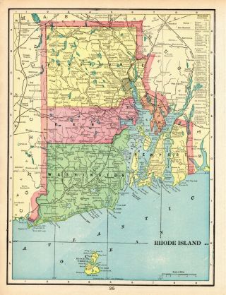 1903 Antique Rhode Island State Map Vintage Crams Atlas Map Of Rhode Island 8081
