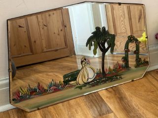Vintage Art Deco Bevelled Edge Mirror Crinoline Lady English Country Garden