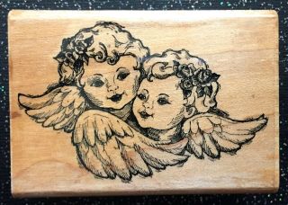 Vintage Rubber Stamp " Angel Babies " By Stampendous 1 3/4 X 2 1/2 "
