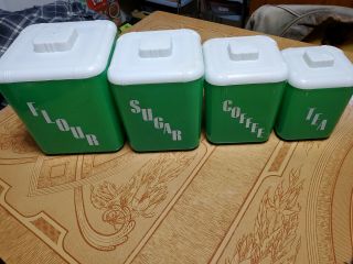 Rona Like Lustro Ware Plastic Deco Canisters Set Of Four Green Atomic Vintage