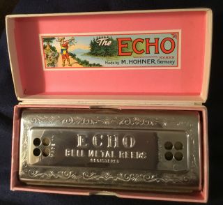 M.  Hohner Harmonica The Echo Harp B/f Bell Metal Reeds Germany Vintage 54/64 M2