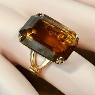 Vintage 1978 Avon Smoky Lustre Amber Faux Topaz Solitaire Cocktail Ring Size 6