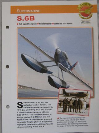 Aircraft Of The World Card 15,  Group 1 - Supermarine S.  6b