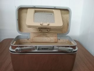 Vintage Samsonite Brown Luggage Suitcase Makeup Train Case W/ Adjustable Mirror