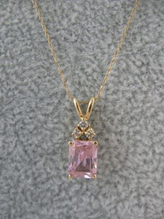 Vintage 14k Solid Yellow Gold 18 " Qvc Necklace Pink & Cz Signed Paj