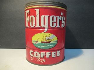 Folgers Coffee Can Vintage 1952 Old Tin No Lid Usa
