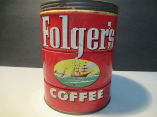 Folgers Coffee Can Vintage 1952 Old Tin NO Lid USA 3
