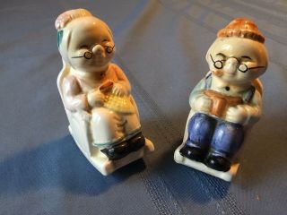 Vintage Old Man & Woman On Rocking Chairs Salt & Pepper Shakers