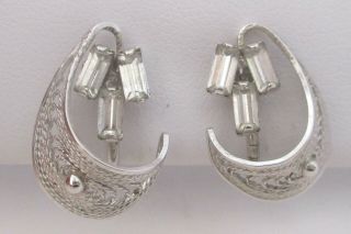 Vintage Sterling Silver Crystal Rhinestone Filigree Earrings