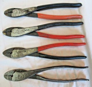 (4) Vintage Thomas & Betts Wt - 111 - M Sta - Kon Lug Wire Crimper Pliers Made In Usa