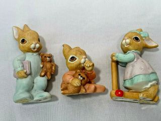 3 Bunny Rabbit Baby Porcelain Figurines 1466 Home Interiors Homco Sri Lanka Vtg