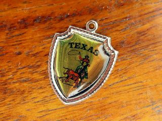 Vintage Sterling Silver Texas State Rodeo Cowboy Bull Travel Shield Charm S