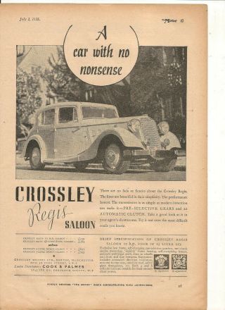 Vintage 1935 Crossley Regis English Advert