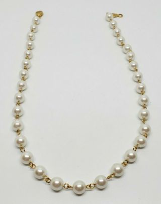 Ornate Vintage Signed Napier Gold Tone Chain Link Lucite Faux Pearl Necklace 2