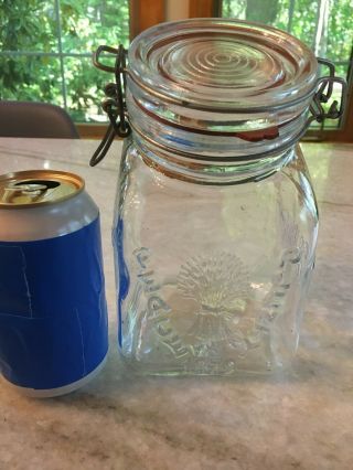Vintage Grannys Products Wire Glass Jar 1½ Qt Canister Peace - Plenty Italy 1968